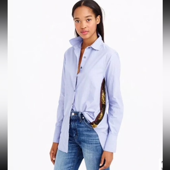 J. Crew Periwinkle Blue Button-Up Shirt with Gold Sequin Stripe Accents Size 6 S - Picture 13 of 13